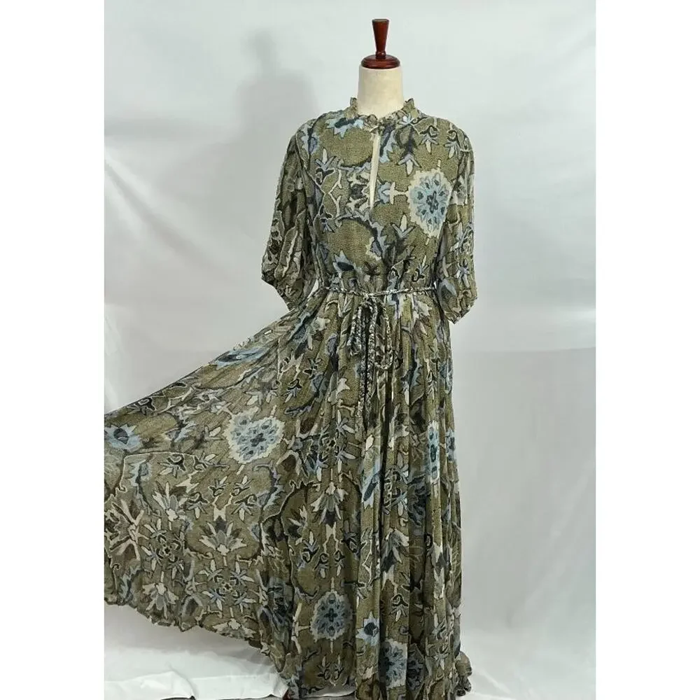 HANNAH ARTWEAR Sz 2 M Medium Oceanus Belted Maxi Dress Shaila Print - Picture 6 of 10